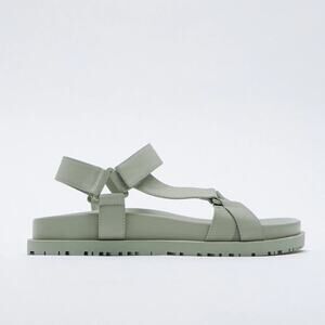 Zara Rubberized Sage Grey Strappy Platform Sandals Size 37